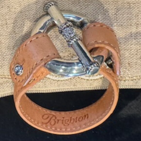 Brighton Silver & Leather Bracelet with Pave Crystals Bar - Picture 2 of 2